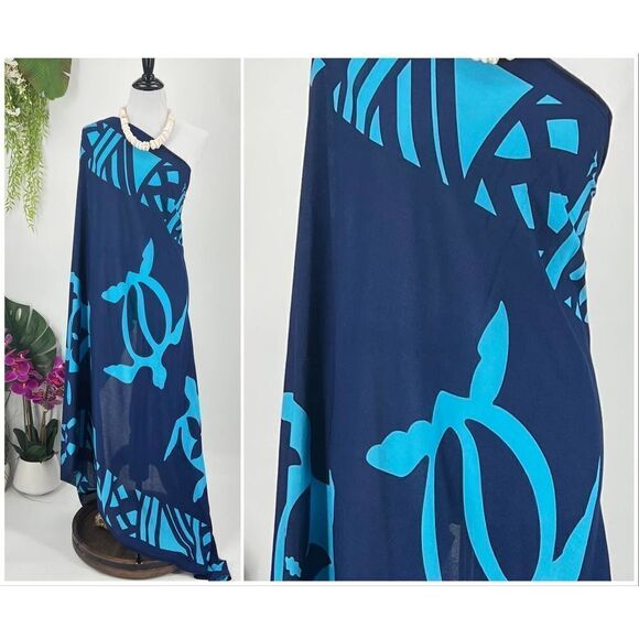 Cerulean/Azure Blue Honu SARONG Kīkepa Pareo Beach Wrap Skirt Summer Scarf - Picture 4 of 4